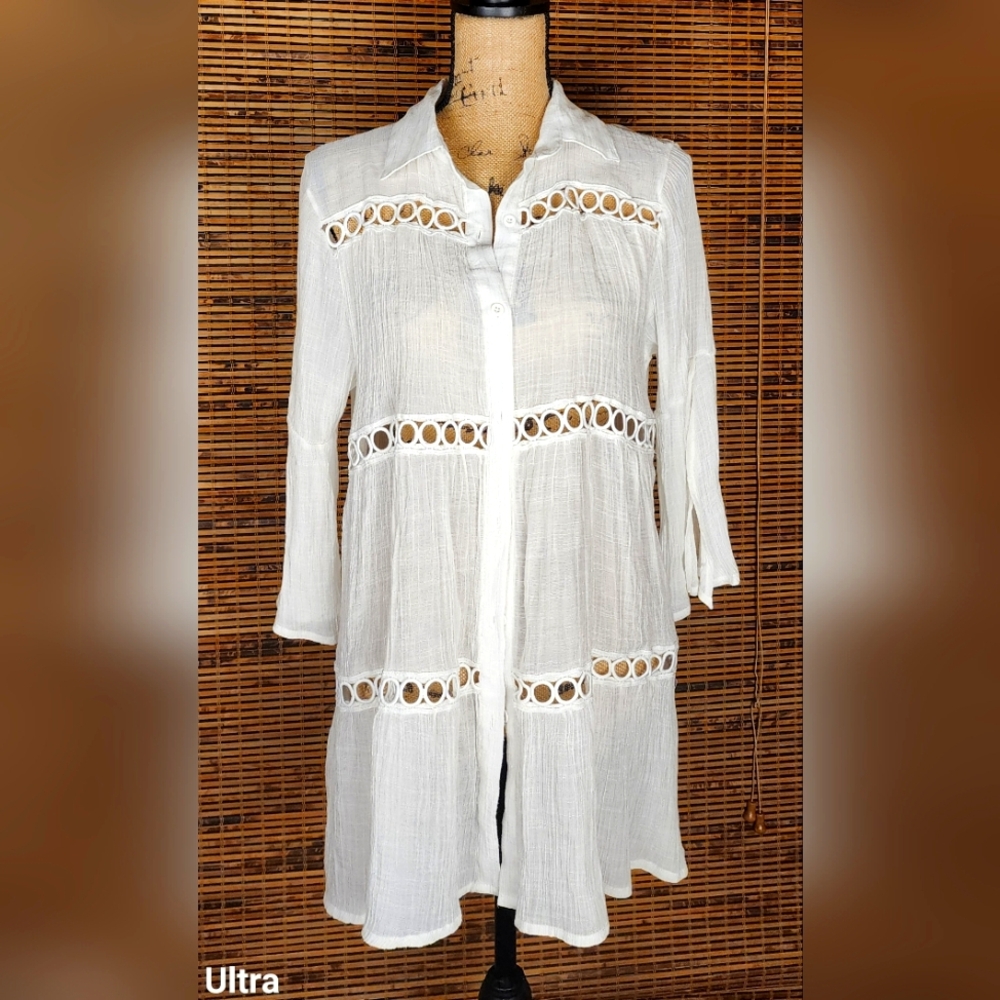 Wayan Sheer Blouse with Circle Cutouts